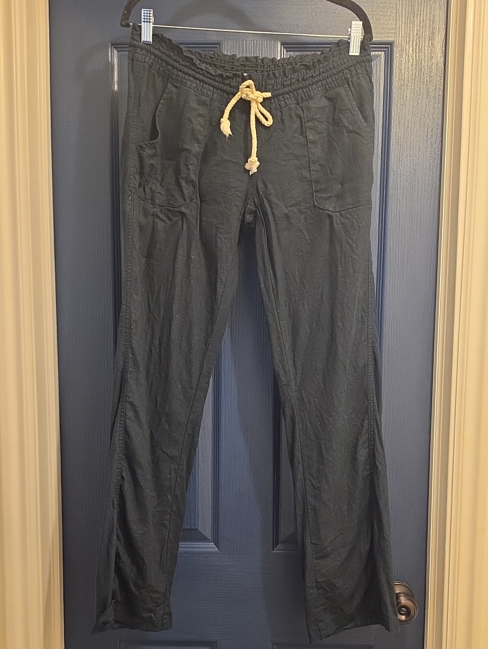 Roxy Black Medium Oceanside Linen Front Tie Pants
